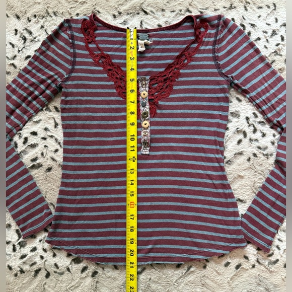 FREE PEOPLE We The Free Vintage Call Back Striped Henley Lace Long Sleeve Top - Picture 3 of 5
